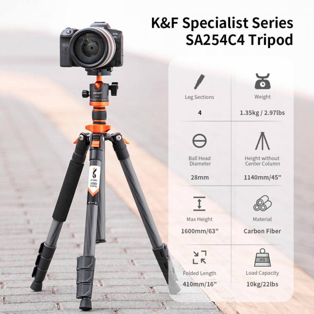 K&F Concept Portable Travel Carbon Fiber 2u1 Tripod KF09.109 - 2